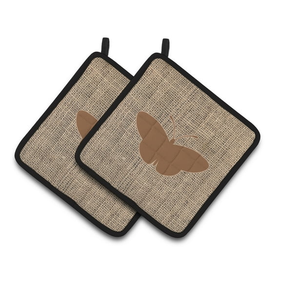 Butterfly Faux Burlap and Brown Pair of Pot Holders