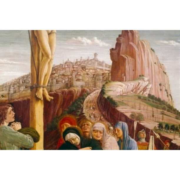 The Crucifixion by Andrea Mantegna oil on wood panel