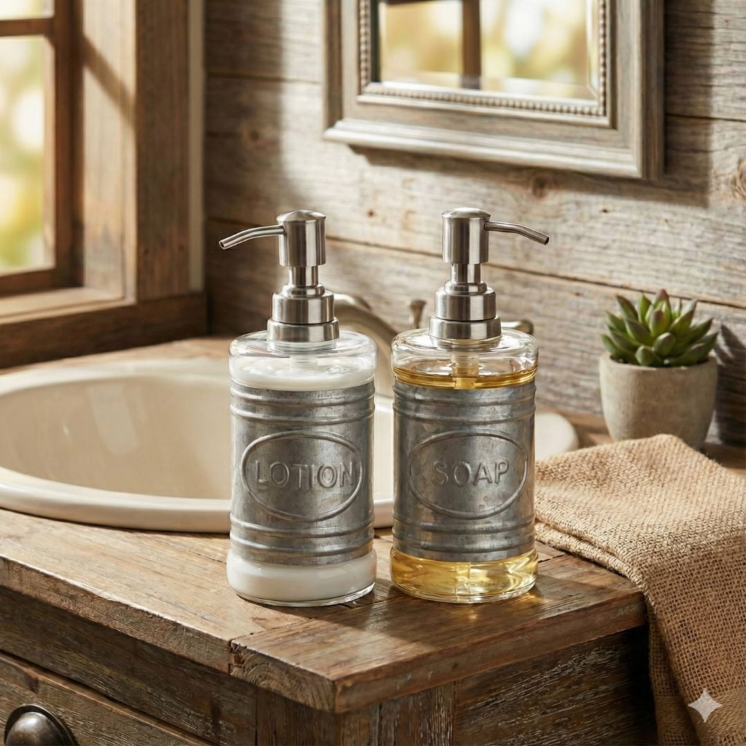 Autumn Alley Glass Soap Dispenser and Lotion Dispenser Set - Farmhouse Bathroom Accessories Set
