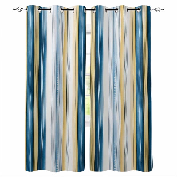 Fsddascl Blue Yellow Striped Blackout Curtains for Bedroom/Living Room, Thermal Insulated Kitchen Curtains, Modern Stripes Art Watercolor Grommet Darkening Window Treatment Drapes 52"x72"x2