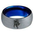 thumbnail image 2 of Tungsten Ram Rams Sheep Goat Band Ring 8mm Men Women Comfort Fit Blue Dome Brushed Gray Polished, 2 of 4
