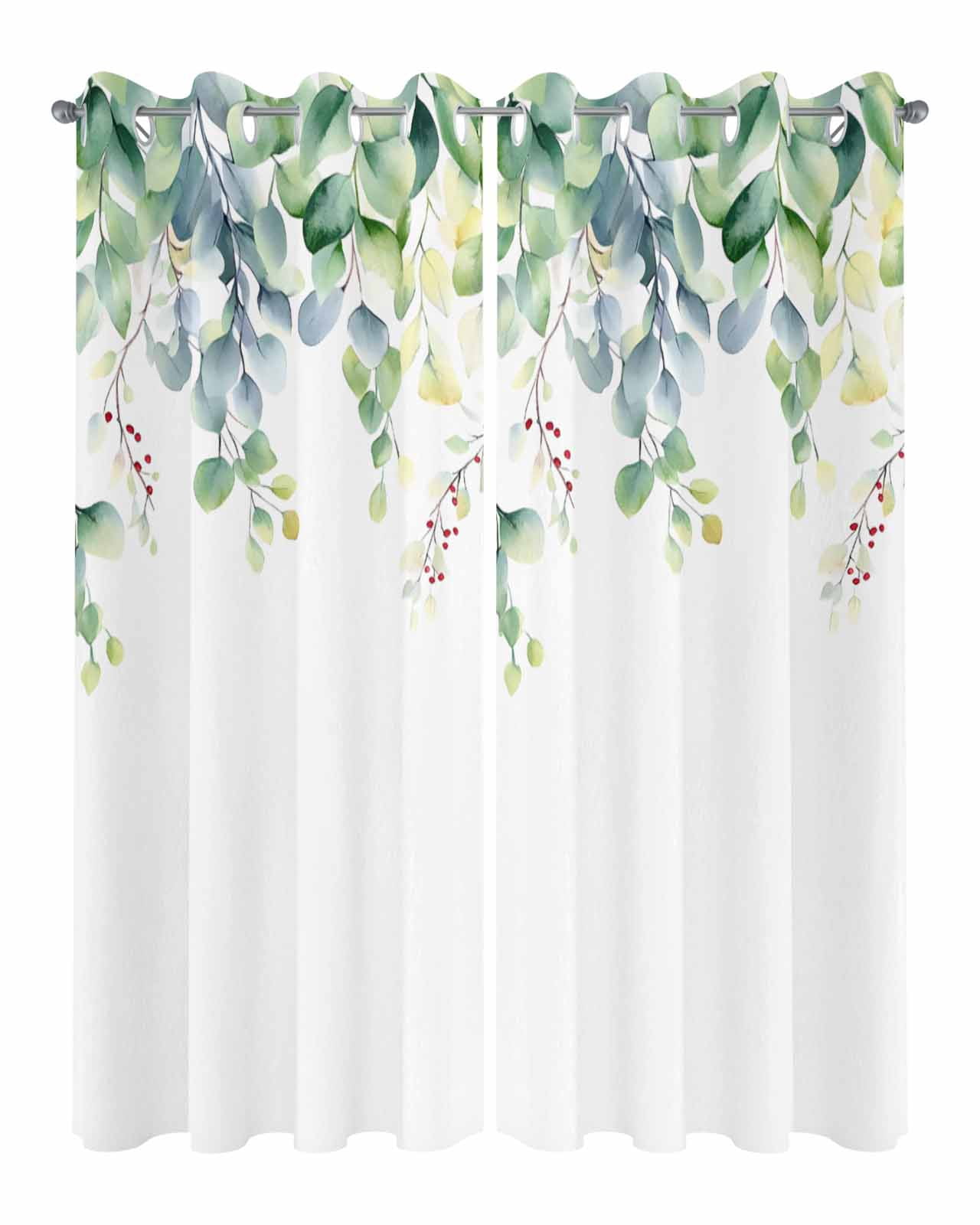 nqOlkjepod Outdoor Curtains for Patio Waterproof, Eucalyptus Outdoor Privacy Panels Grommet, Farm Leaves Boho Watercolor Leaves Spring Blackout Outside Curtains for Porch/Cabana 54"x84", 2 Panels
