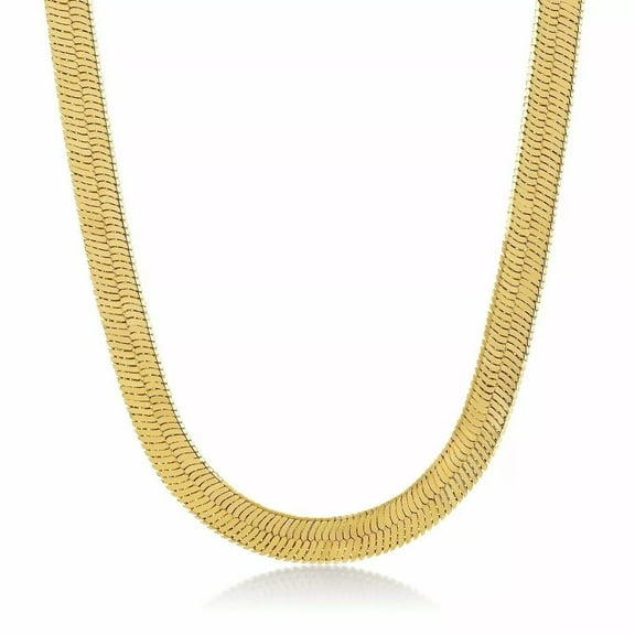 925 Sterling Silver, Solid Herringbone Gold Plated Chain 5.5mm Necklace - Hypoallergenic and Tarnish Resistant - By Oliver & Navy