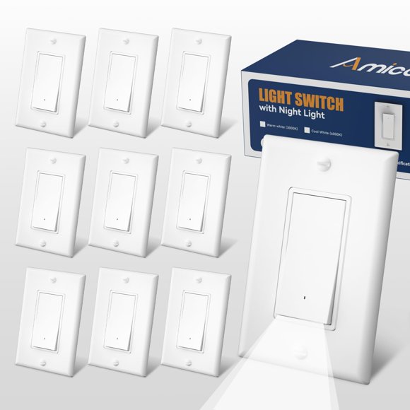 Interruptor iluminado Amico paquete de 10 unidades 120/277V con luz nocturna