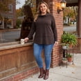 thumbnail image 2 of GRACE & GRANDEUR Women's Plus Size Halloween Outfits Knit Tops Cowl Neck Split Hem Fall Winter Pullover Sweater Blouse 1X Dark Brown, 2 of 7