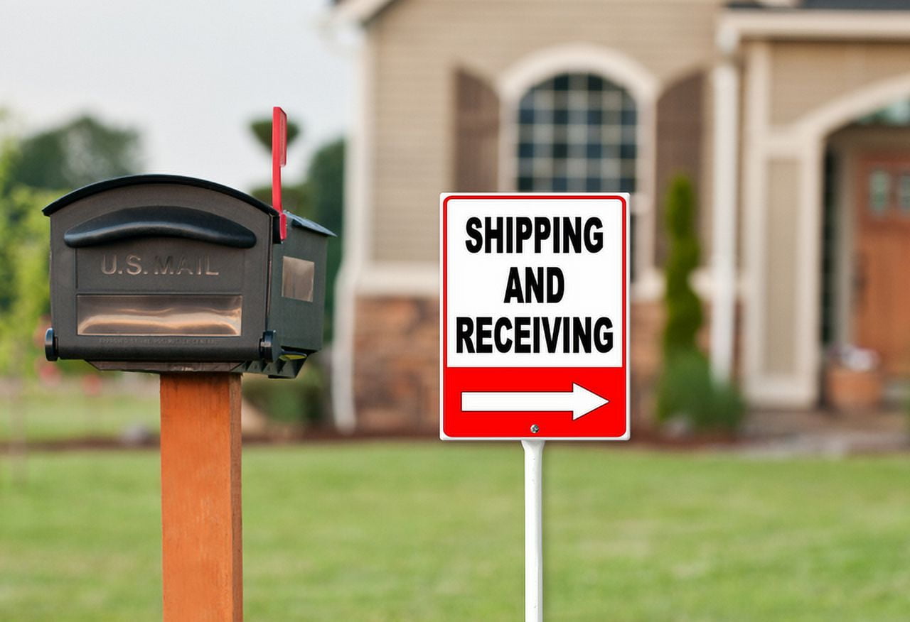 Shipping And Receiving Sign With Metal Stake, 8" x 23.6" Aluminum Yard Sign for Street, Garden Lawn Neighborhoods