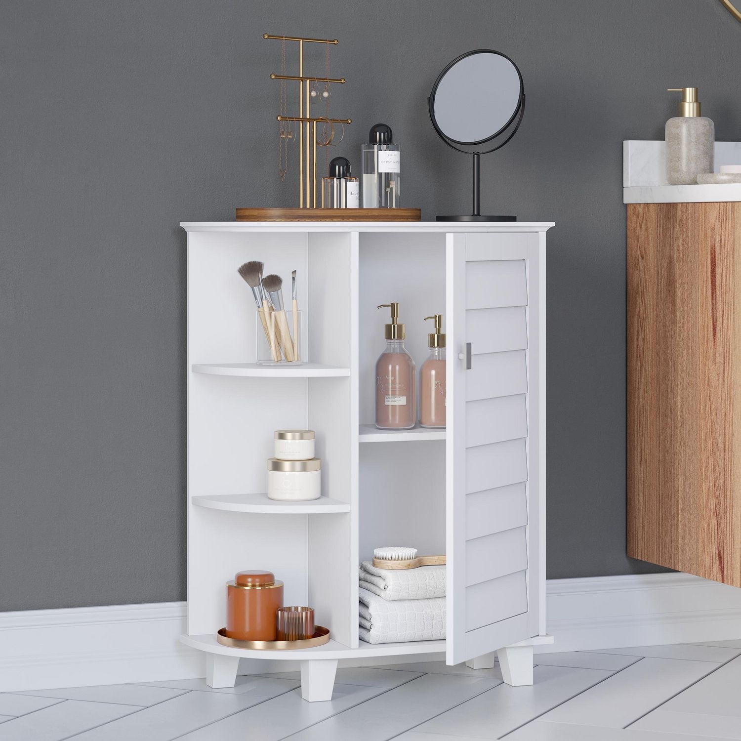 RiverRidge Home® Brookfield Single Door Floor Cabinet with Side Shelves - White