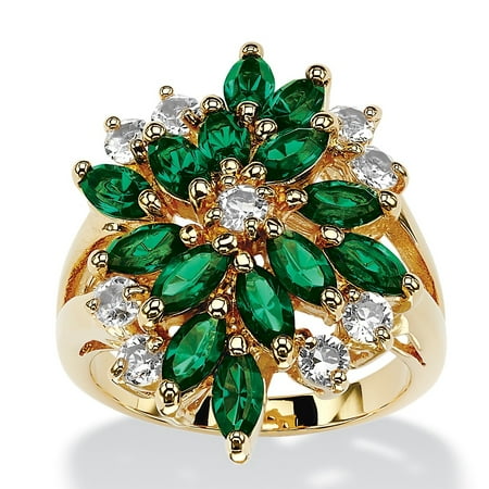 Swarovski Emerald Green Cufflinks - Marquise-Cut Emerald Green Crystal Cluster Cocktail Ring MADE WITH SWAROVSKI ELEMENTS 18k Gold-Plated