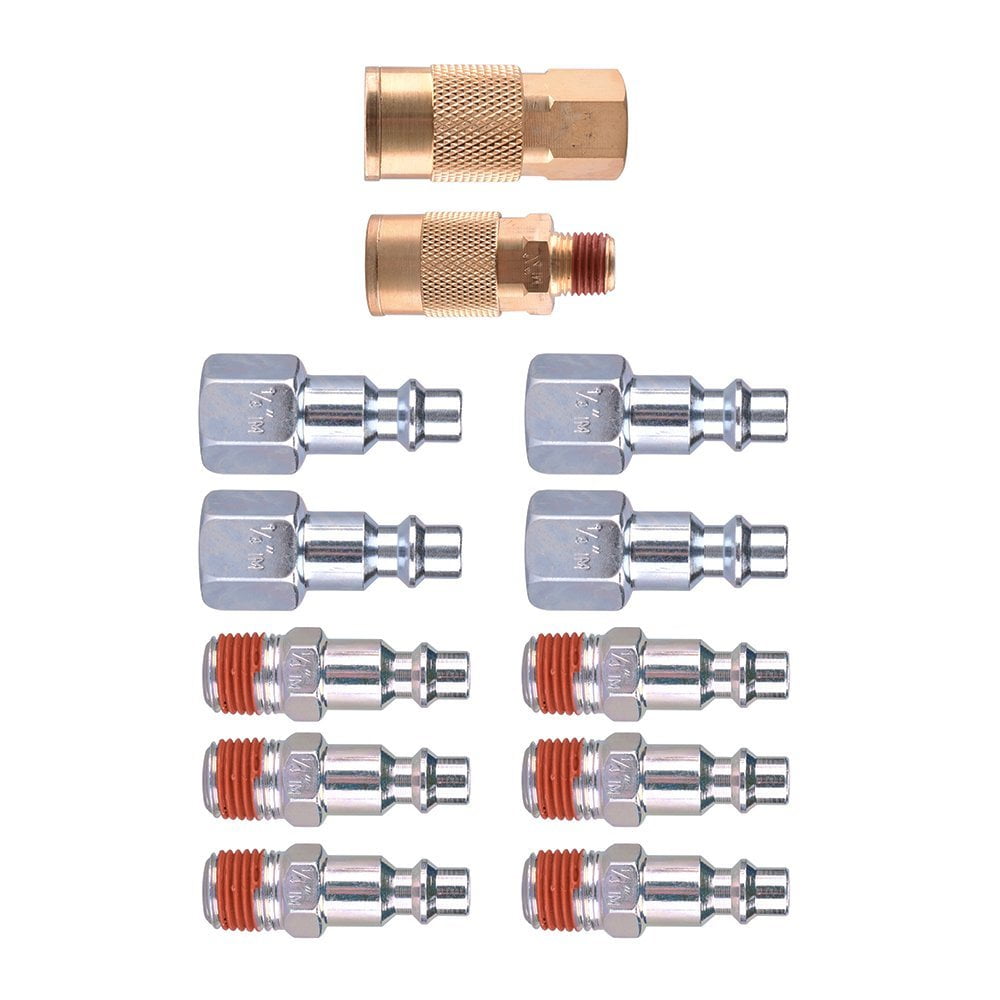 12-Piece 1/4 Inch Quick Connect Air Fitting Kit - Brass Couplers & Steel Plugs For Air Tools