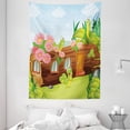 thumbnail image 1 of Kids Decor Tapestry, Cute Friendly Smiling Worms in a Wooden Tree House Image, Wall Hanging for Bedroom Living Room Dorm Decor, 60W X 80L Inches, Chocolate Sky Blue and Apple Green, by Ambesonne, 1 of 2