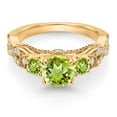 thumbnail image 2 of Gem Stone King 18K Yellow Gold Plated Silver Green Peridot and White Moissanite Engagement Ring for Women (1.51 Cttw, Gemstone August Birthstone, Round 6MM and 3MM, Size 7), 2 of 4