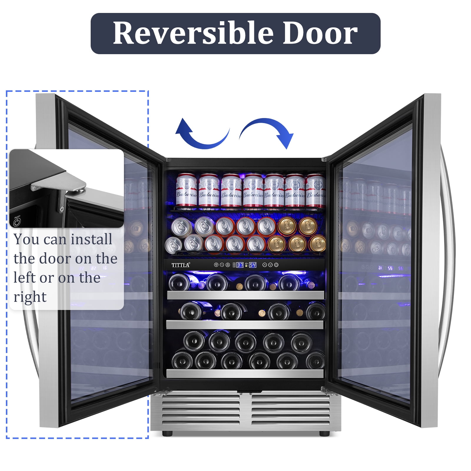 Tittla 24 Inch Beverage Refrigerator,Dual Zone Built in Wine Cooler Fridge ,27-Wine Bottles and 84-Cans