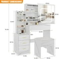 thumbnail image 3 of Vanity Desk with Sliding Mirror and Lights, Makeup Vanity Set with Power Outlet, 4 Drawers, Stool, Makeup Dressing Table for Bedroom, 3 of 7