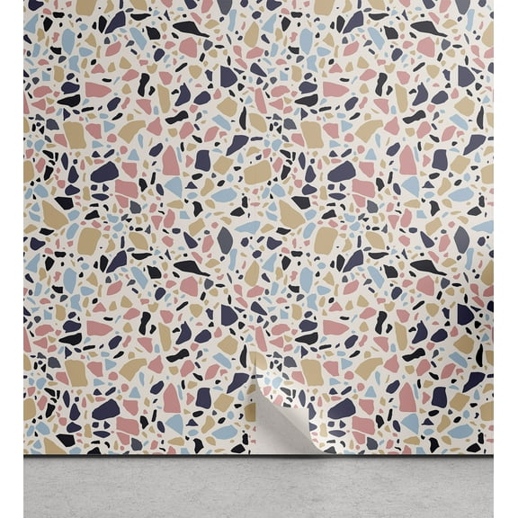 Ambesonne Abstract Peel & Stick Wallpaper for Home, Mosaic Pebble Forms Motif, 13"x36", Pearl and Multicolor