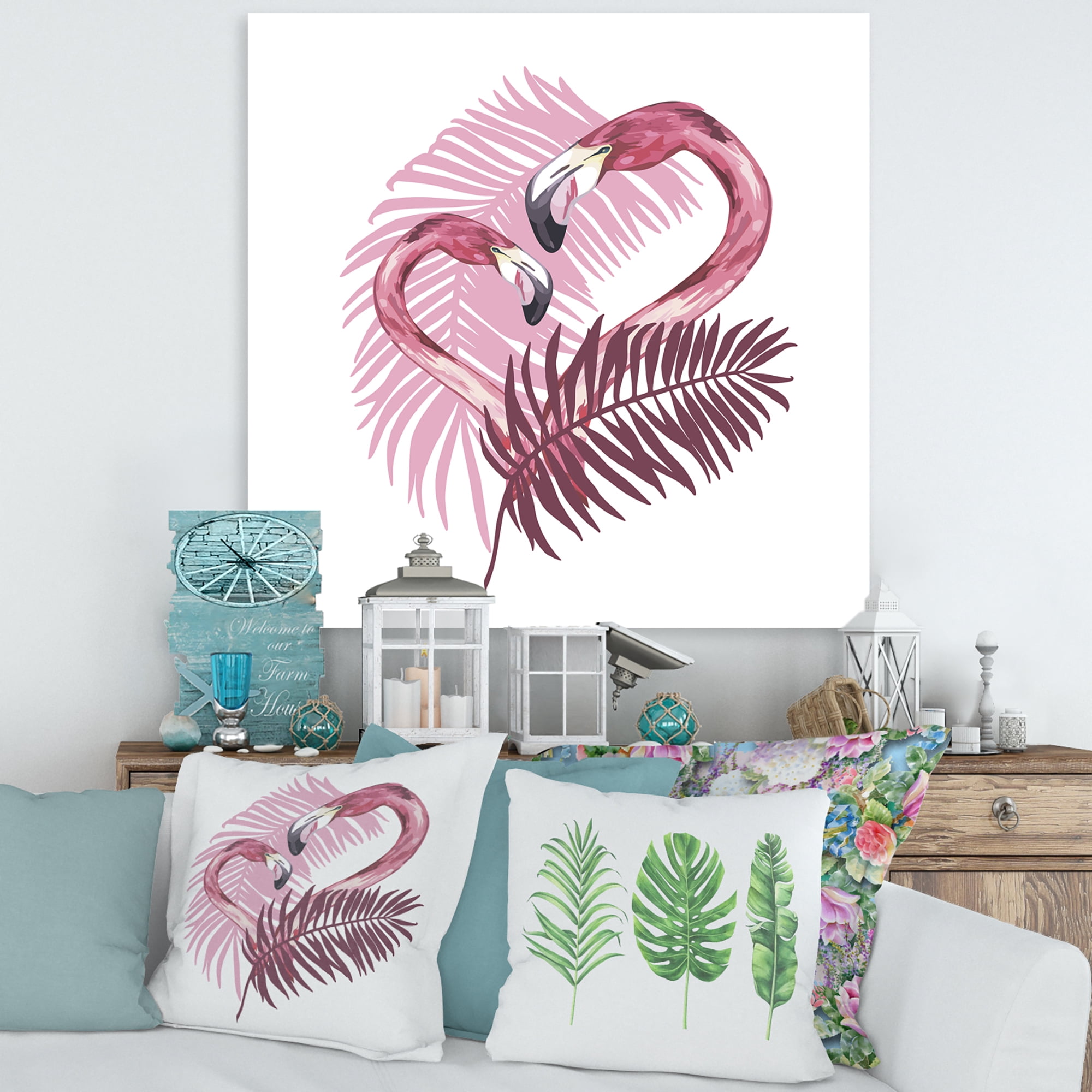 Designart ' Pink Flamingo In Tropical Summer II ' Tropical Canvas Wall Art Print