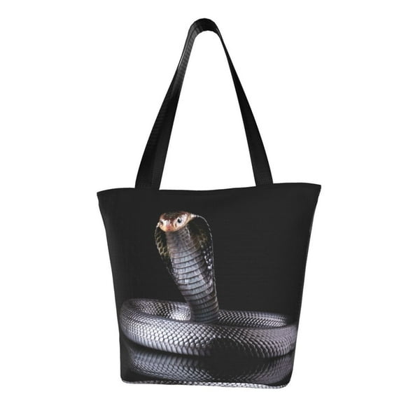 JUNZAN Black Cobra Snake for Shoulder Bag for Women,Tote Bag With Zipper Travel Large Shoulder Bag Handbag Crossbody Purse Ladies for Work