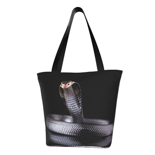 Fotbe Black Cobra Snake Bolsa de Playa con Estampado, Bolsa de Hombro, Bolsa de Mano Espaciosa, Bolsa de Viaje Ligera, Bolsa de Compras Versátil