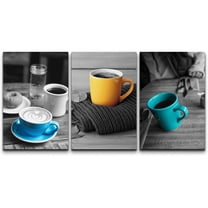 wall26 3 Panel Canvas Wall Art - Partial Color Cups on Black and White Table - Giclee Print Gallery Wrap Modern Home Art Ready to Hang - 16"x24" x 3 Panels