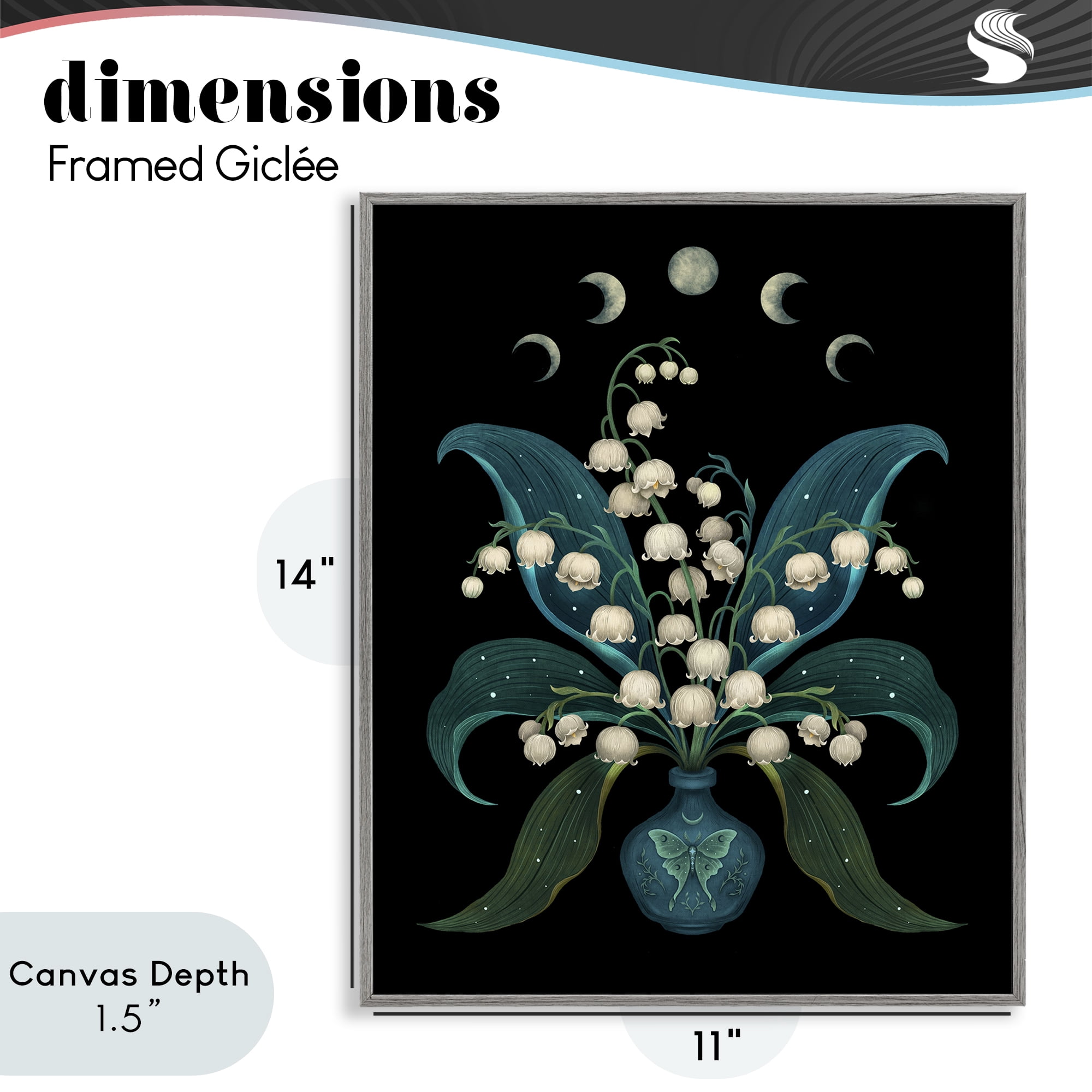 Stupell Industries Lunar Lily Of Valley Gray Framed Giclee Art, design by Episodic Drawings