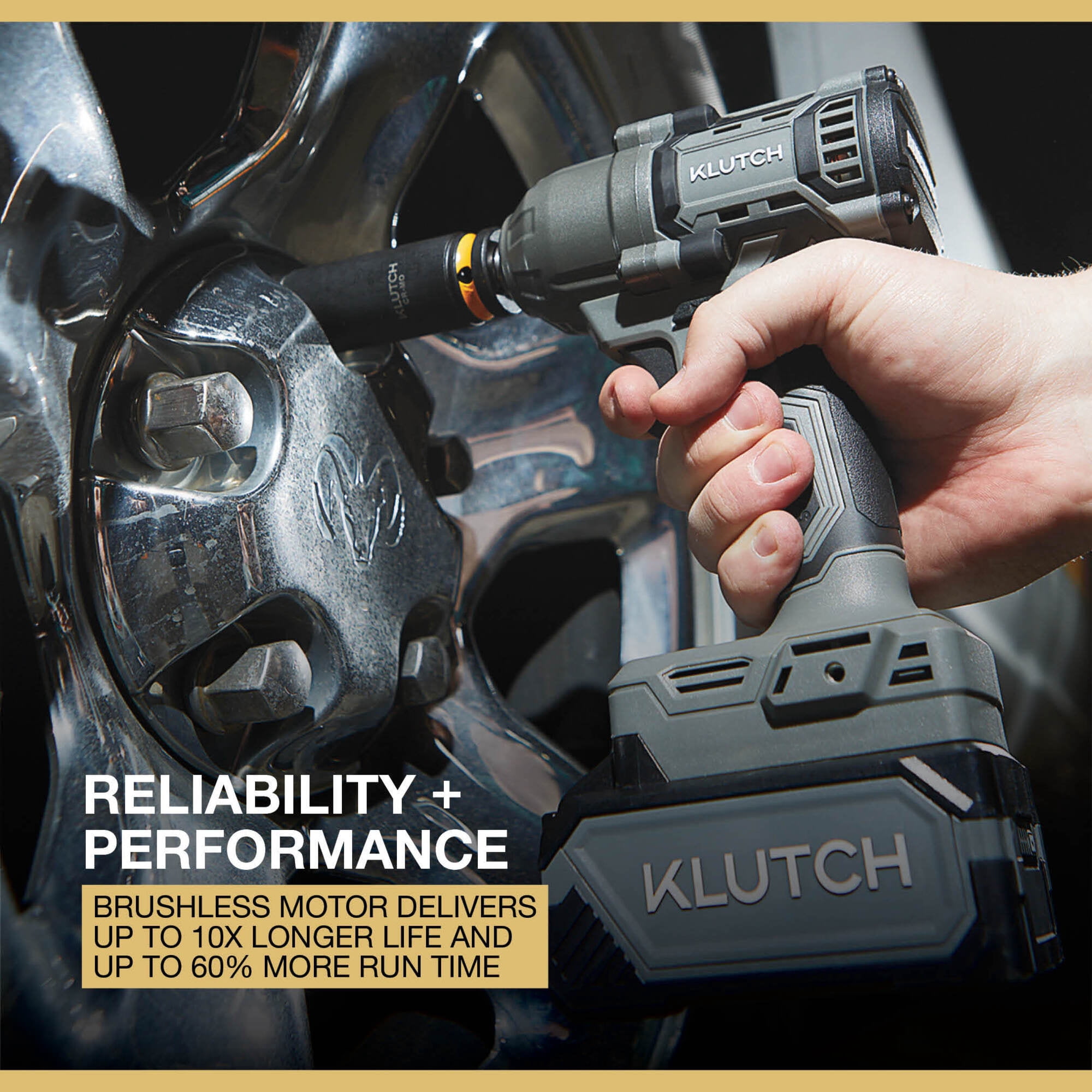 Klutch 1/2in. Impact Wrench, KLiQ 20V, 500 Ft./Lbs. Breakaway Torque, Brushless, Cordless, Bare Tool
