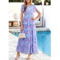 thumbnail image 3 of PRETTYGARDEN Tulle Floral Dress Women Summer Wedding Guest Spring Short Sleeve Maxi Smocked Flowy Beach Party Dresses, 3 of 9