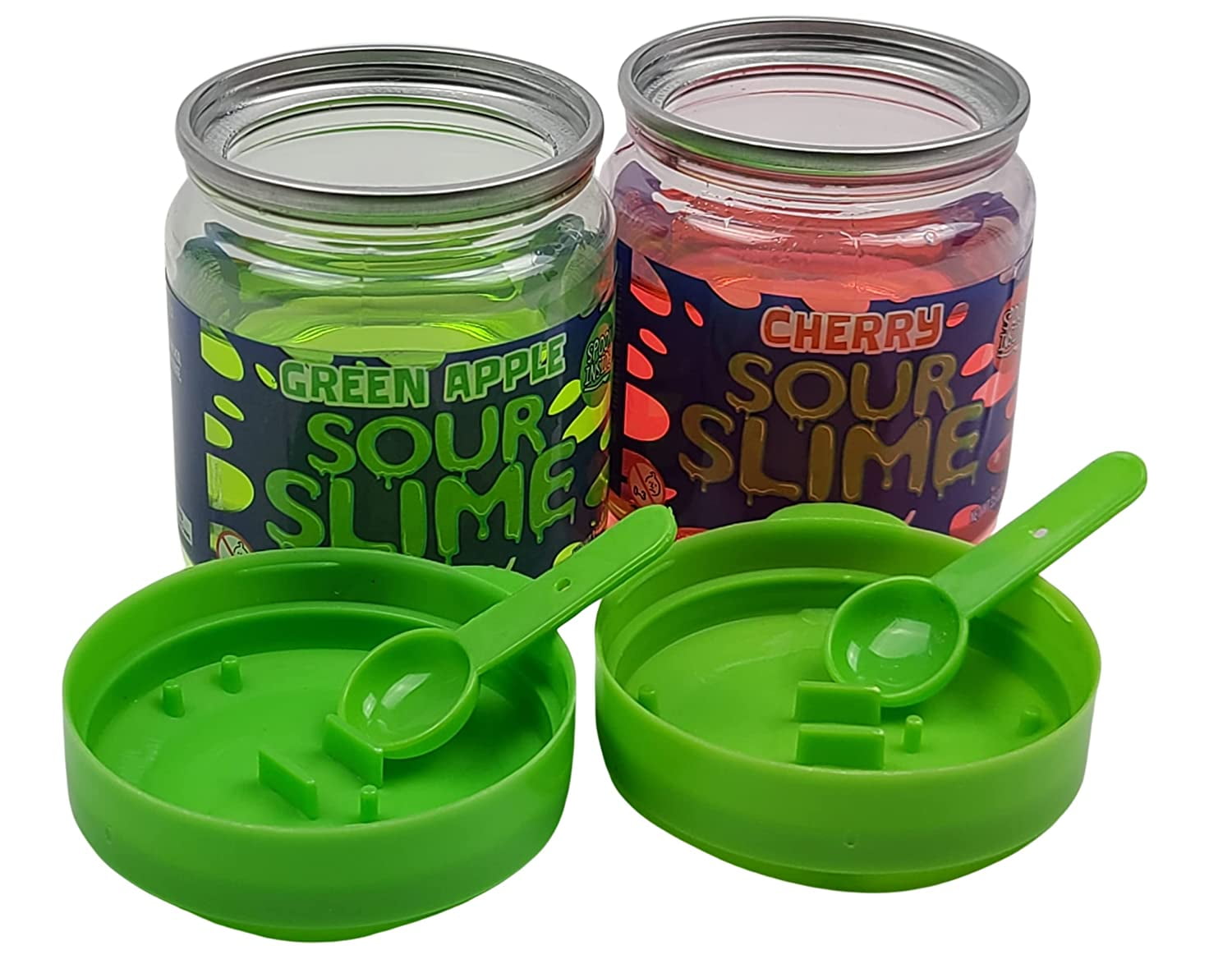 Sour Slime Candy 3.5 Ounce Jars, Sour Green Apple & Soup Cherry Flavors - 9 Count Display Box