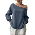 thumbnail image 2 of vigerkar Womens Casual Sweatshirt Off Shoulder Long Sleeve Pullover Top Oversized Shirt Basic Slouchy Clothes (Dark Blue, M), 2 of 5