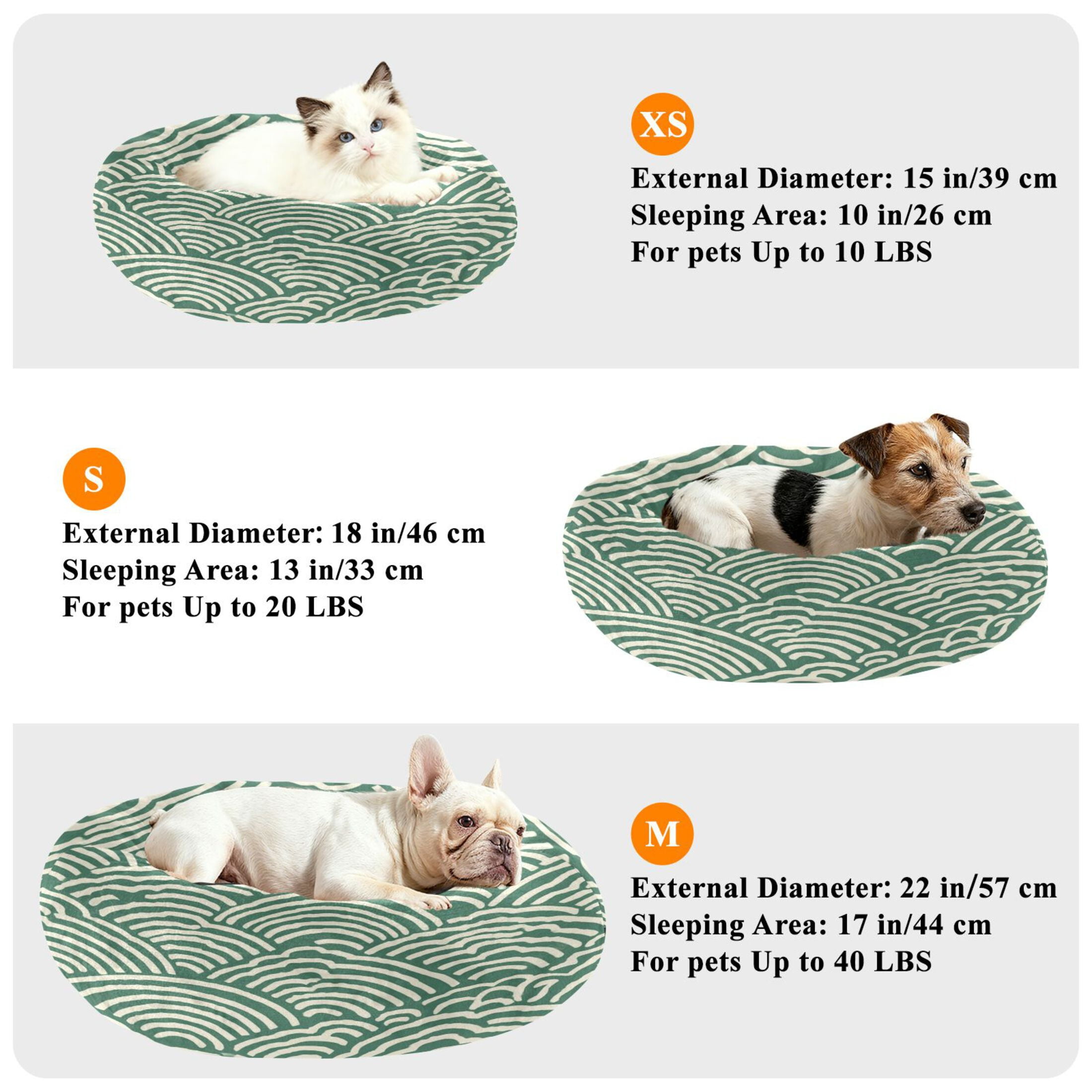 Iauyy Pet Couch Donut Cat Bed for Indoor Cats/Small Dogs Washable & Machine with Non-slip Bottom Calming Cat Furniture, Japanese Wave Pattern (M)