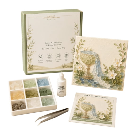 DIY Vintage Pastoral Sea Glass Mosaic Art Kit, Multi-Color Sea Glass Pieces Craft Project, Soft Scenery Handcrafted Wall Decor, Thoughtful Gift for Craft Enthusiasts(D)