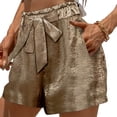 thumbnail image 2 of JUSLIO Women's Shorts,High Waist Mid-Length Shorts,Cotton Fashion Elastic Waist Solid Color,Gold,Size L, 2 of 5