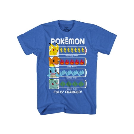 Pokemon Boy's T-Shirt - Blue Fully Charged Shirt for Boys or Girls, XL (18)