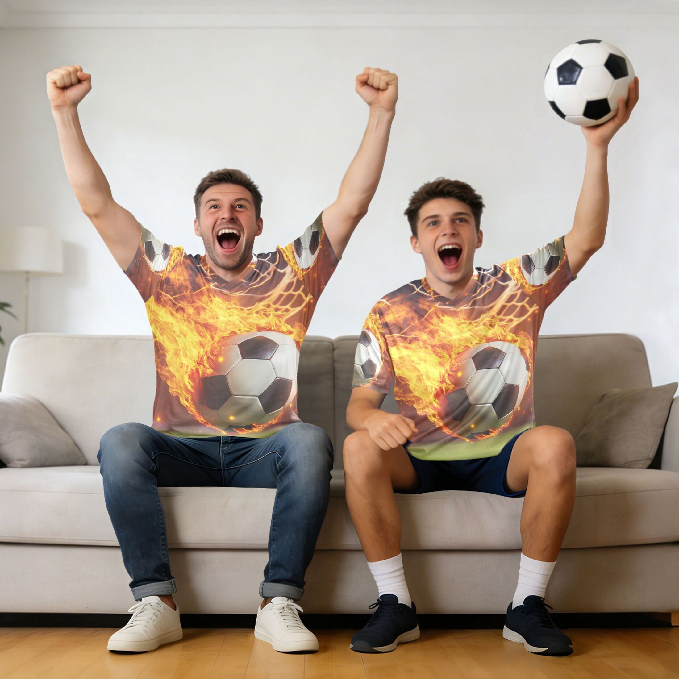 Football Into Net with Flame Men's Sports Jerseys Athletic T-Shirt Football Referee Short Sleeves Shirt S
