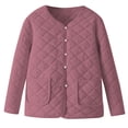 thumbnail image 3 of Women Winter Coat Plus Size Long Sleeve Solid Color Winter Warm Quilted Jackets Casual Loose V-Neck Puffer Jacket Coats with Pockets for Women Purple XXL, 3 of 10