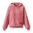 thumbnail image 5 of Pounoo Womens Sweatshirts Hooded Drawstring Long Sleeve Chevron Embossed Fuzzy Sherpa Bubble Cuff Solid Pullover Hoodie Loose Fit Warm Winter Womens Tops, 5 of 7