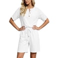 thumbnail image 6 of Gamivast 2 Piece Summer Outfits for Women Casual Linen Textured Short Sleeve Henley Shirt and Drawstring Shorts Set Loose Fit Lounge Tracksuit Vacation Streetwear White L, 6 of 7