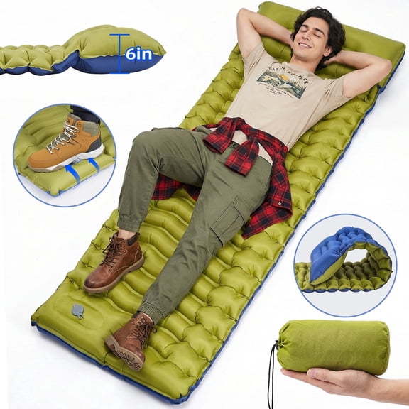 NOCOEX Camping Sleeping Pad,  6" Extra Thick Pillow, Built-in Foot Pump & Leakproof Design, Lightweight Sleeping Pad for Camping, Backpacking, Hiking, Travel