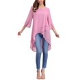 thumbnail image 2 of INSPIRAR CHIC Blusa de Chifón Asimétrica de Cuello Redondo con Mangas de Volante 3/4 y Corte Alto-Bajo en Rosa Oscuro Talla L, 2 of 6