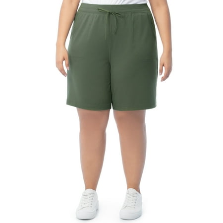 Athletic Works Women's Plus Size 9" French Terry Drawstring Lounge Shorts, Size 1X-5X