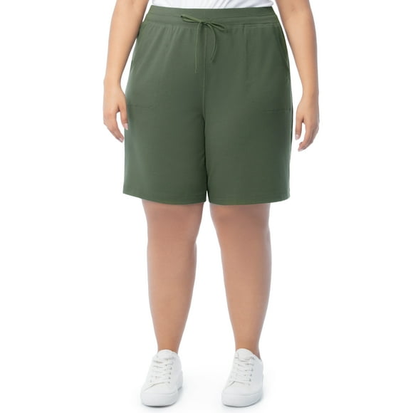 Athletic Works Women's Plus Size 9" French Terry Drawstring Lounge Shorts, Size 1X-5X
