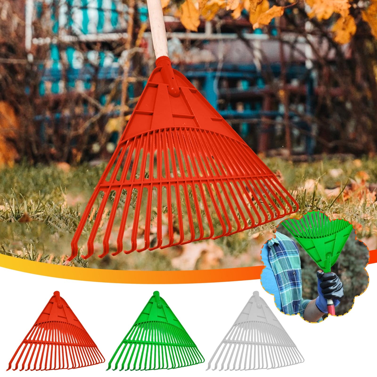 COM1950s 24 Tooth Garden Rake for Leaf and Grass Raking,Durable Plastic Outdoor Tool with Thickened Rubber,Lightweight Design for Easy Gardening and Yard Work