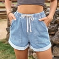 thumbnail image 2 of Youmylove Casual Shorts for Women Summer Shorts Fashionable Comfortable Denim Denim Elastic Waist Shorts Loose Work Trouser Shorts, 2 of 6