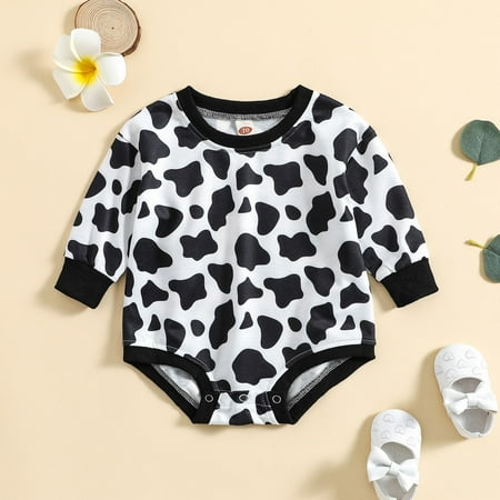 

kpoplk Baby Sweatshirt Romper Boys Girls Long Sleeve Cow Prints Triangle Romper Bodysuits(Black)