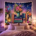 thumbnail image 2 of Books and Roses Against Starry Night Sky Whimsical Fantasy for Book Lovers, Magical Library Decor, Birthday Gift, Tapestry Wall Hanging for Bedroom and Living Room, 2 of 7