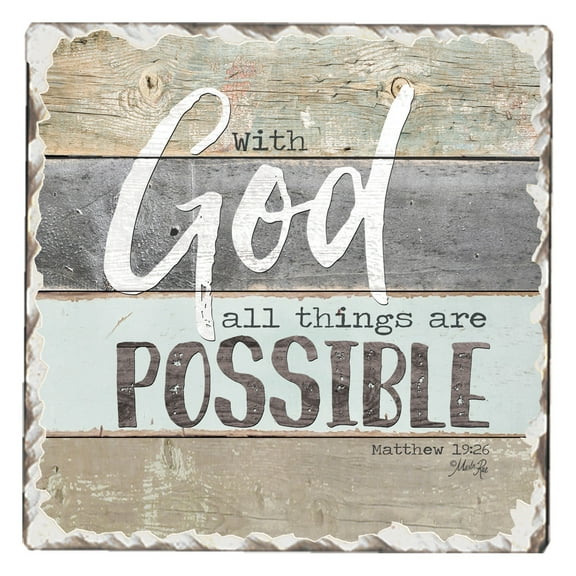 CounterArt "With God All Things Possible" Single Inspirational Absorbent Stone Tumbled Tile Coaster 1 Pack