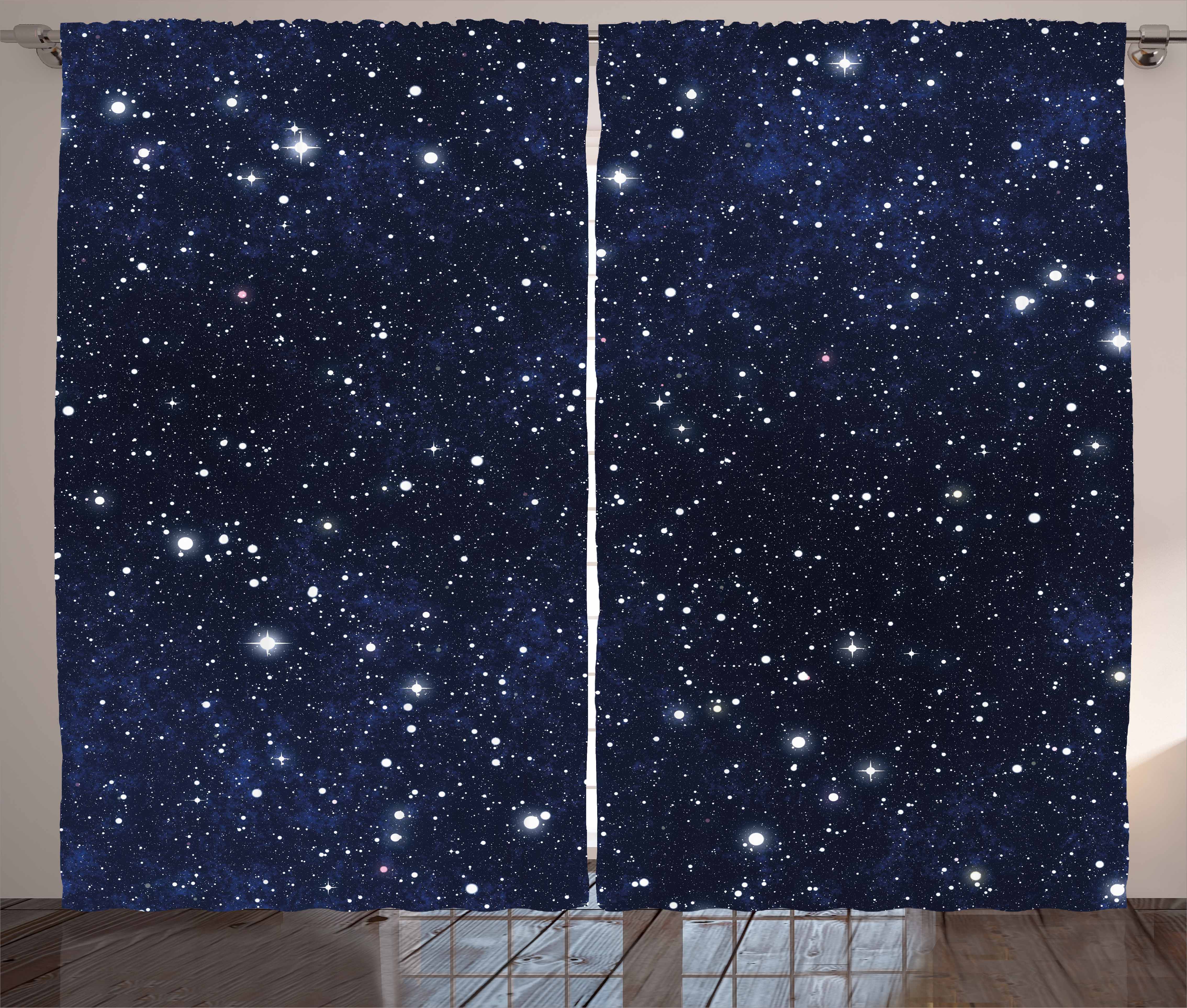 Night Curtains 2 Panels Set, Star Filled Dark Sky Vivid Celestial Theme
