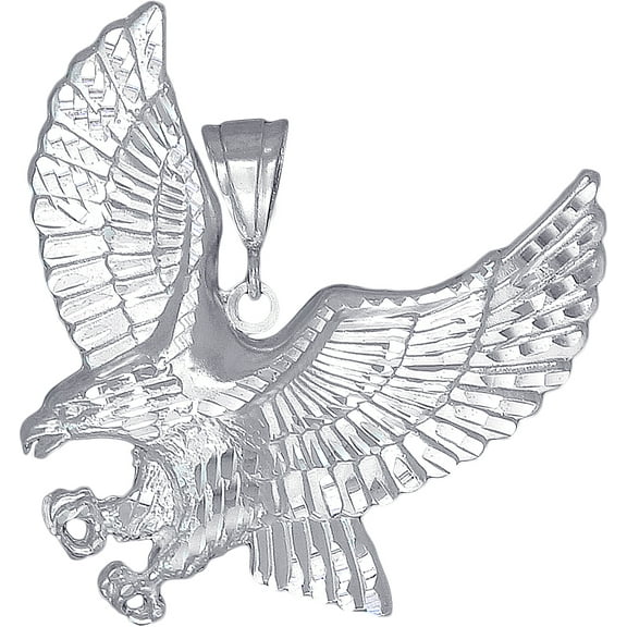 Large Heavy Sterling Silver Eagle Pendant Necklace 17 Grams 2.35 Inches with Diamond Cut Finish and 24 Inch Figaro Chain