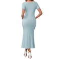 thumbnail image 3 of Vestido de Maternidad Inspire Chic para Mujeres con dobladillo de cola de pez, ajustado y de canalé, vestido maxi antes, durante y después del embarazo, azul S, 3 of 6