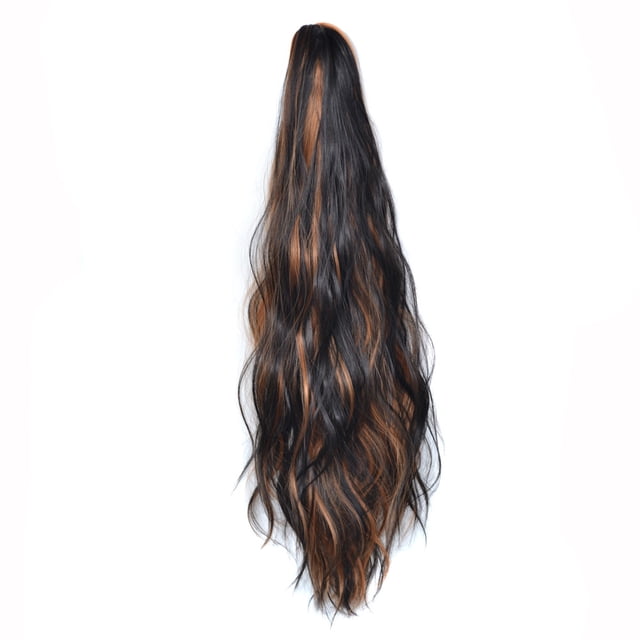 QUYUON Extensions de Cheveux à Clip Droit pour Femmes Perruques Longues Aspect Naturel Postiche pour Femmes Extensions de Queue de Cheval Clips Synthétiques Type de Cheveux Q1102