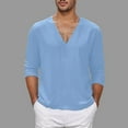 thumbnail image 4 of MIXUE Mens T-Shirts Summer Solid Color V Neck Long Sleeve Casual Beach Pullover Tops Tee Shirts Sportwear,Blue,XXXL, 4 of 4