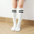thumbnail image 2 of NANAHuang 5 Pairs Long Toe Socks Women Girl Cotton Warm Striped Stocking Below The Knee College Style Student 5 Finger Leg Pile Socks, 2 of 6
